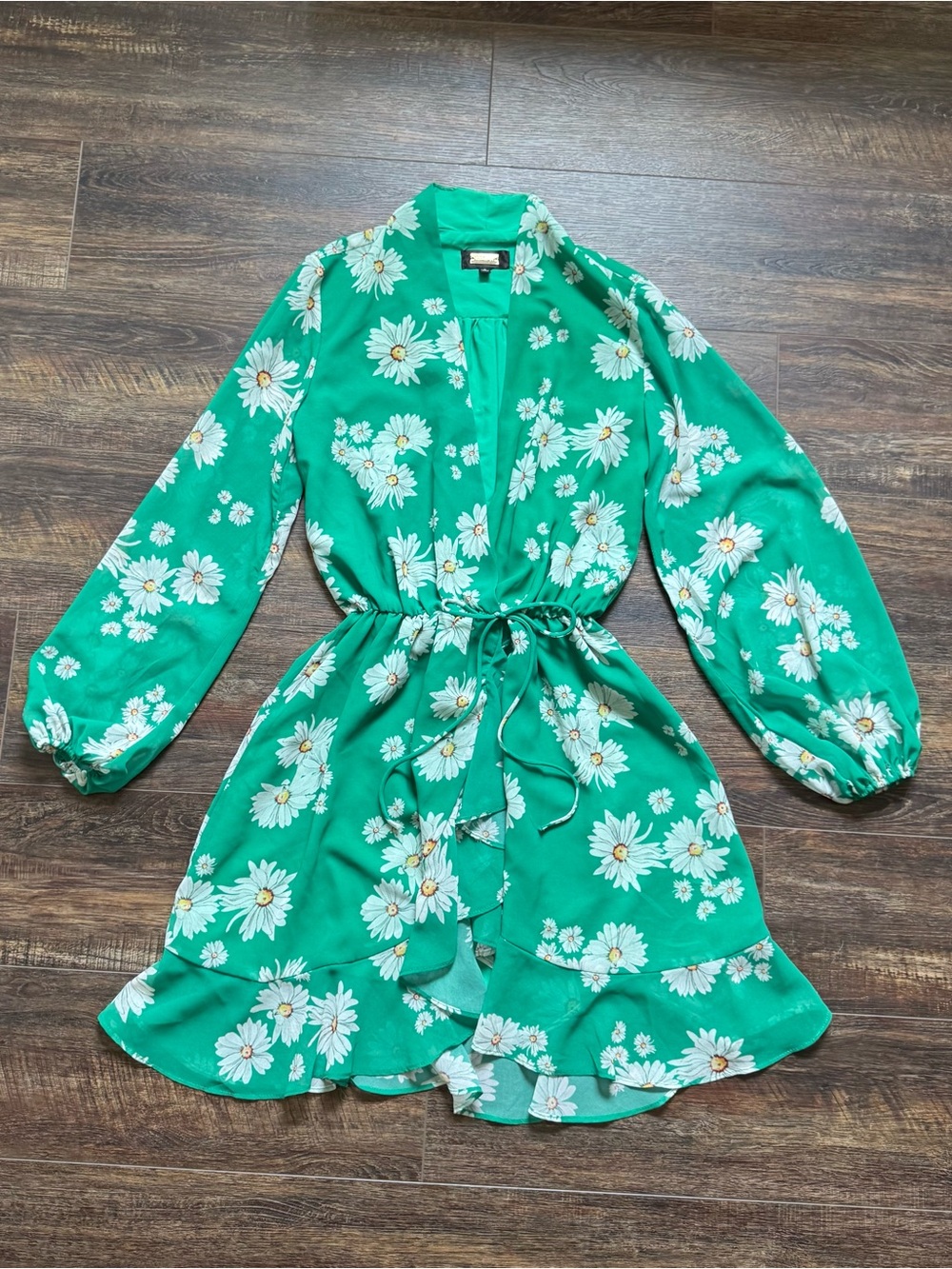 Alexia Admor Kathlyn Blouson Ruffle Skirt Dress‎ In Green Daisy Size 4